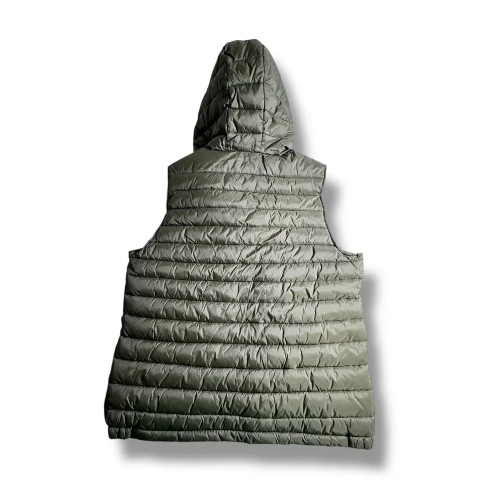 Guess Green Full Zip Hooded Light Puffer Vest Women Pockets 90s Atheleisure - Picture 4 of 9